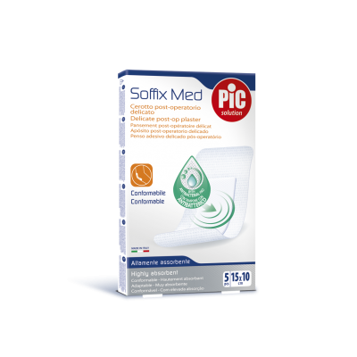 Пластырь PIC Soffix Med стерильный послеоперационный адаптивный с антибактериальной подушечкой для чувствительной кожи, размер 15x10см, 5шт