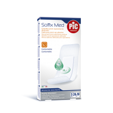 Пластырь PIC Soffix Med стерильный послеоперационный адаптивный с антибактериальной подушечкой для чувствительной кожи, размер 20x10см, 5шт