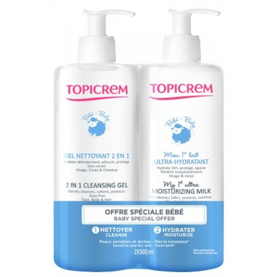 TOPICREM УУ Набор Молочко для тела Моё 1-е ультра-увлажняющее, 500мл + Гель 2в1 очищающий для тела и волос ультра-увлажняющий, 500мл